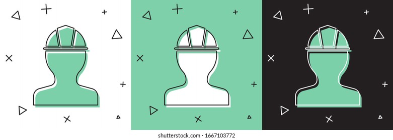 Set Worker safety helmet icon isolated on white and green, black background.  Vector Illustration