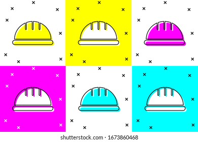 Establecer icono de casco de seguridad del trabajador aislado en el fondo del color.  Ilustración vectorial