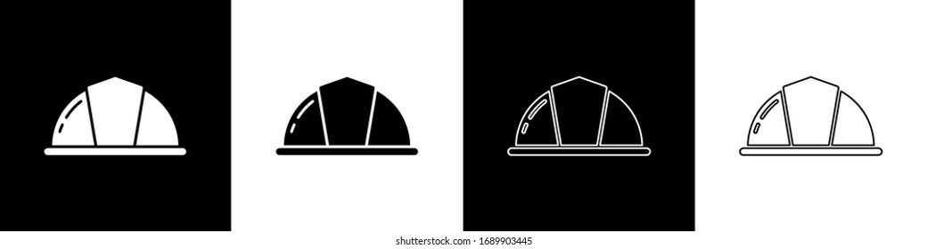 Set Worker safety helmet icon isolated on black and white background.  Vector Illustration