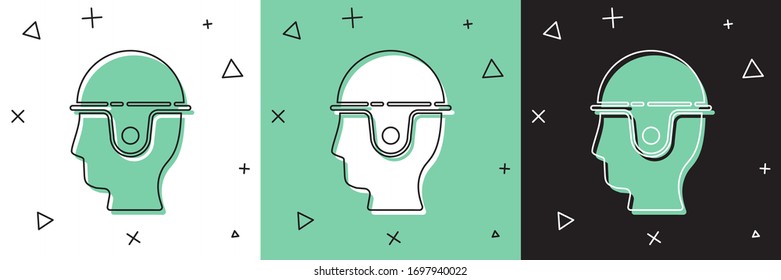 Ajuste el icono del casco de seguridad del trabajador aislado en fondo blanco y verde y negro. Ilustración vectorial