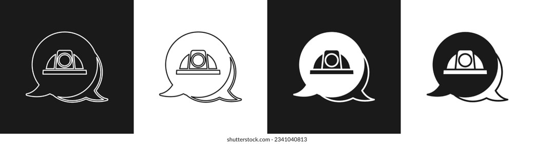 Set Worker safety helmet icon isolated on black and white background.  Vector