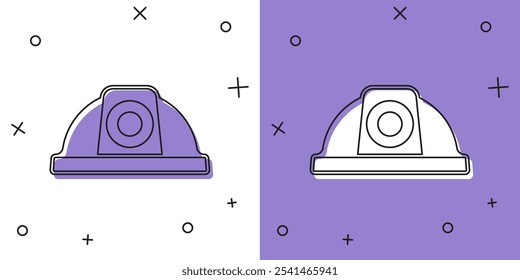 Definir ícone do capacete de segurança do trabalhador isolado no plano de fundo branco e roxo.  Vetor