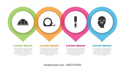 Set Worker safety helmet, Roulette construction, Rasp metal file and Worker safety helmet. Business infographic template. Vector