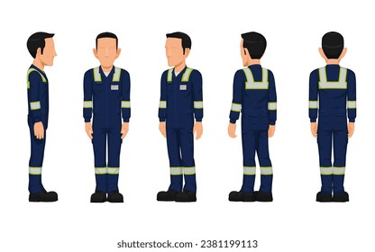 set of worker turn around on white background