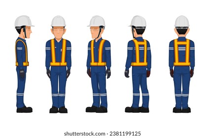 set of worker turn around on white background