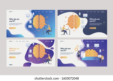 Set of workers analyzing efficiency. Flat vector illustrations of brains, devices, infographics. Efficiency concept for banner, website design or landing web page