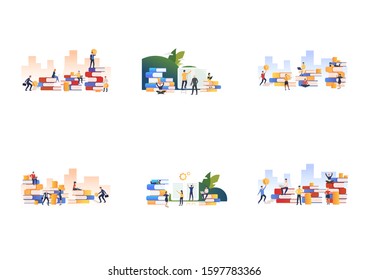 Set of workers attending business training. Flat vector illustrations of people getting financial education. Business training concept for banner, website design or landing web page