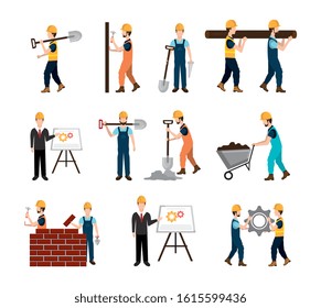 set workers construction and icons vector illustration design