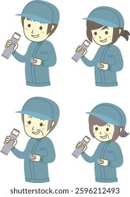 A set of workers hydrating during breaks