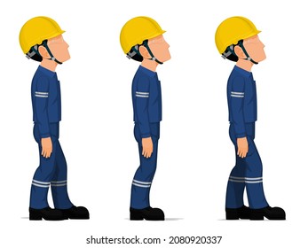 Set of workers are looking at high on white background