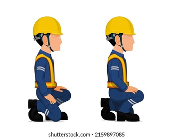 set of workers is sitting on white background
