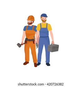 set workers team, profession people uniform, cartoon vector illustration