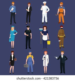 set workers team, profession people uniform, cartoon vector illustration