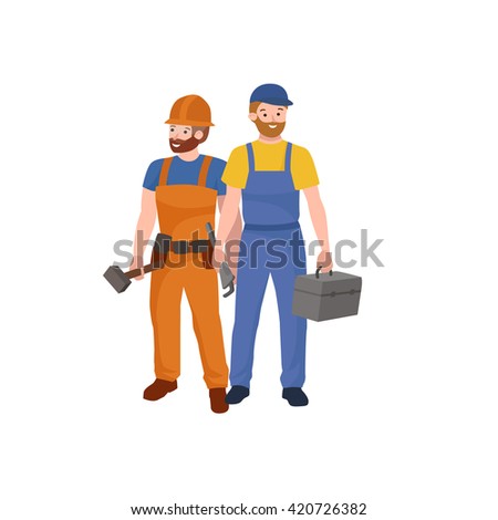 set workers team, profession people uniform, cartoon vector illustration