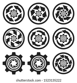 Set of workflow business concept icon. Abstract gear and arrows emblem. 