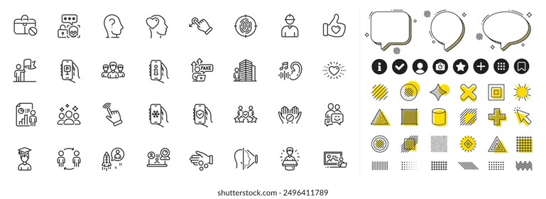 Set of Workflow, Jobless and Cyber attack line icons for web app. Design elements, Social media icons. Business report, Support, Parking app icons. Startup, Engineer, Fingerprint signs. Vector