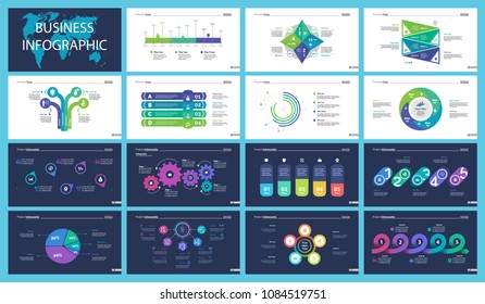 Set of workflow and strategy concept infographic charts. Business diagrams for presentation slide templates. For corporate report, advertising, banner and brochure design.