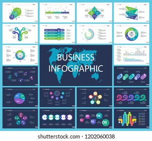 Set of workflow and strategy concept infographic charts. Business diagrams for presentation slide templates. For corporate report, advertising, banner and brochure design.