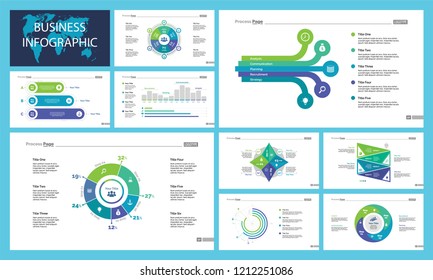 Set of workflow and strategy concept infographic charts. Business diagrams for presentation slide templates. For corporate report, advertising, banner and brochure design.