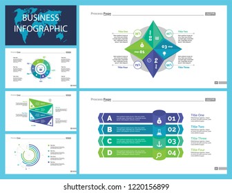Set of workflow and strategy concept infographic charts. Business diagrams for presentation slide templates. For corporate report, advertising, banner and brochure design.