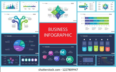 Set of workflow and strategy concept infographic charts. Business diagrams for presentation slide templates. For corporate report, advertising, banner and brochure design.