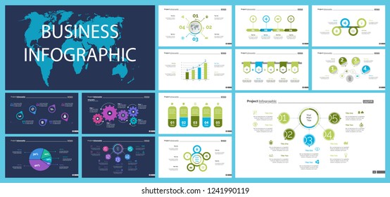 Set of workflow and strategy concept infographic charts. Business diagrams for presentation slide templates. For corporate report, advertising, banner and brochure design.