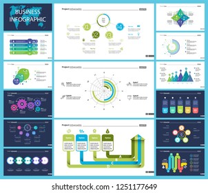 Set of workflow and strategy concept infographic charts. Business diagrams for presentation slide templates. For corporate report, advertising, banner and brochure design.