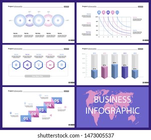 Set of workflow and strategy concept infographic charts. Business diagrams for presentation slide templates. For corporate report, advertising, banner and brochure design.