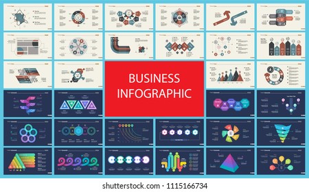 Set of workflow or teamwork concept infographic charts. Business diagrams for presentation slide templates. For corporate report, advertising, banner and brochure design.