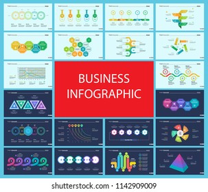 Set of workflow or teamwork concept infographic charts. Business diagrams for presentation slide templates. For corporate report, advertising, banner and brochure design.