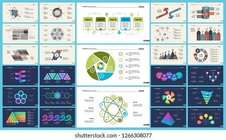 Set of workflow or teamwork concept infographic charts. Business diagrams for presentation slide templates. For corporate report, advertising, banner and brochure design.