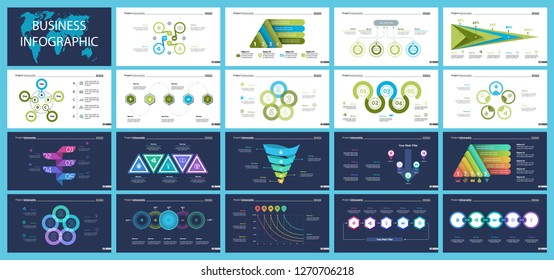 Set of workflow or teamwork concept infographic charts. Business diagrams for presentation slide templates. For corporate report, advertising, banner and brochure design.