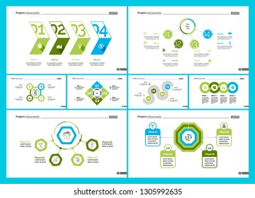 Set of workflow or teamwork concept infographic charts. Business diagrams for presentation slide templates. For corporate report, advertising, banner and brochure design.