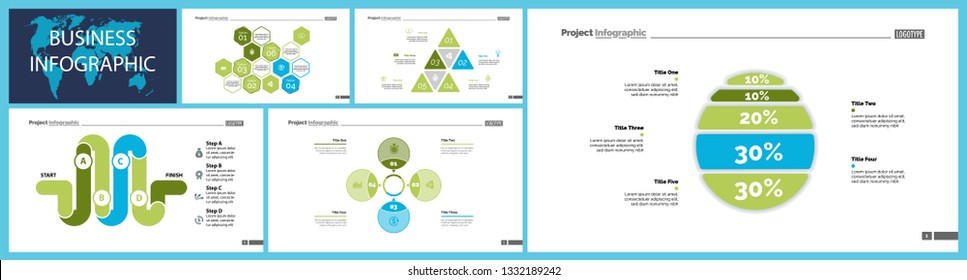Set of workflow or teamwork concept infographic charts. Business diagrams for presentation slide templates. For corporate report, advertising, banner and brochure design.