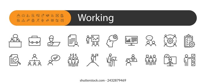 set of working icons, meeting, business, 