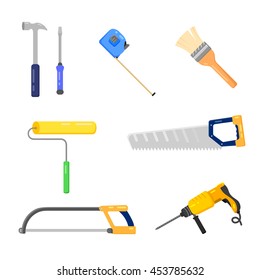 Set of working instruments. Tools for house repair. Vector flat.