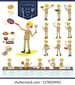 A set of working man about cooking.There are actions that are cooking in various ways in the kitchen.It's vector art so it's easy to edit.