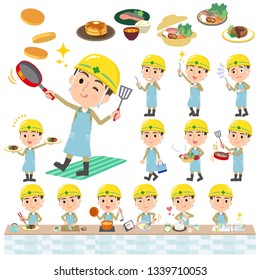 A set of working man about cooking.There are actions that are cooking in various ways in the kitchen.It's vector art so it's easy to edit.
