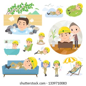 A set of working man about relaxing.There are actions such as vacation and stress relief.It's vector art so it's easy to edit.
