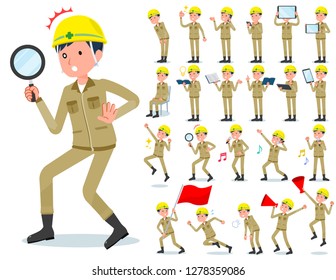 A set of working man with digital equipment such as smartphones.There are actions that express emotions.It's vector art so it's easy to edit.