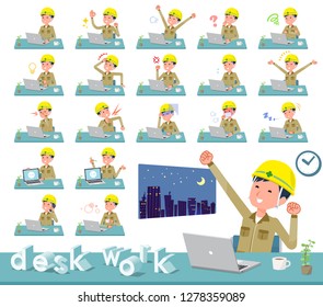 A set of working man on desk work.There are various actions such as feelings and fatigue.It's vector art so it's easy to edit.