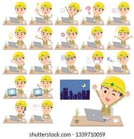 A set of working man on desk work.There are various actions such as feelings and fatigue.It's vector art so it's easy to edit.
