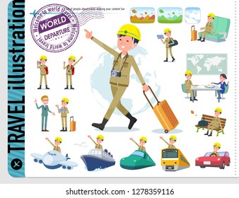 A set of working man on travel.There are also vehicles such as boats and airplanes.It's vector art so it's easy to edit.