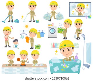A set of working man related to housekeeping such as cleaning and laundry.There are various actions such as cooking and child rearing.It's vector art so it's easy to edit.
