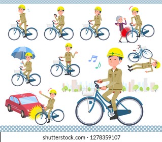 A set of working man riding a city cycle.There are actions on manners and troubles.It's vector art so it's easy to edit.