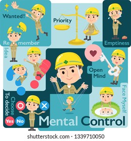 A set of working man who control emotions.A variety of image illustrations expressing self emotion.It's vector art so it's easy to edit.
