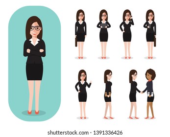 Set of working people on white background. Businesswoman with gadgets in flat design people characters.