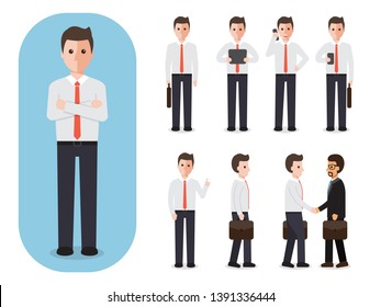 Set of working people on white background. businessman with gadgets in flat design people characters.