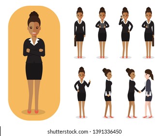 Set of working people on white background. Businesswoman with gadgets in flat design people characters.