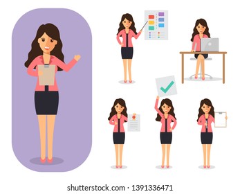 Set of working people on white background. Businesswoman in flat design people characters.